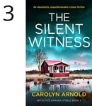 The Silent Witness by Carolyn Arnold, a red cottage on a lake under a teal sky.