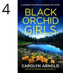 Black Orchid Girls by Carolyn Arnold, preteen lake will trees in the background spread of orchids bottom front.